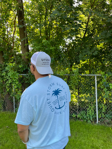 Unisex Utica gray and white mesh trucker snap back hat