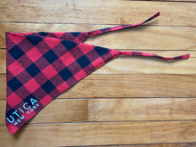 Load image into Gallery viewer, Utica Black and Red Plaid Dog Bandana (small - medium dogs)