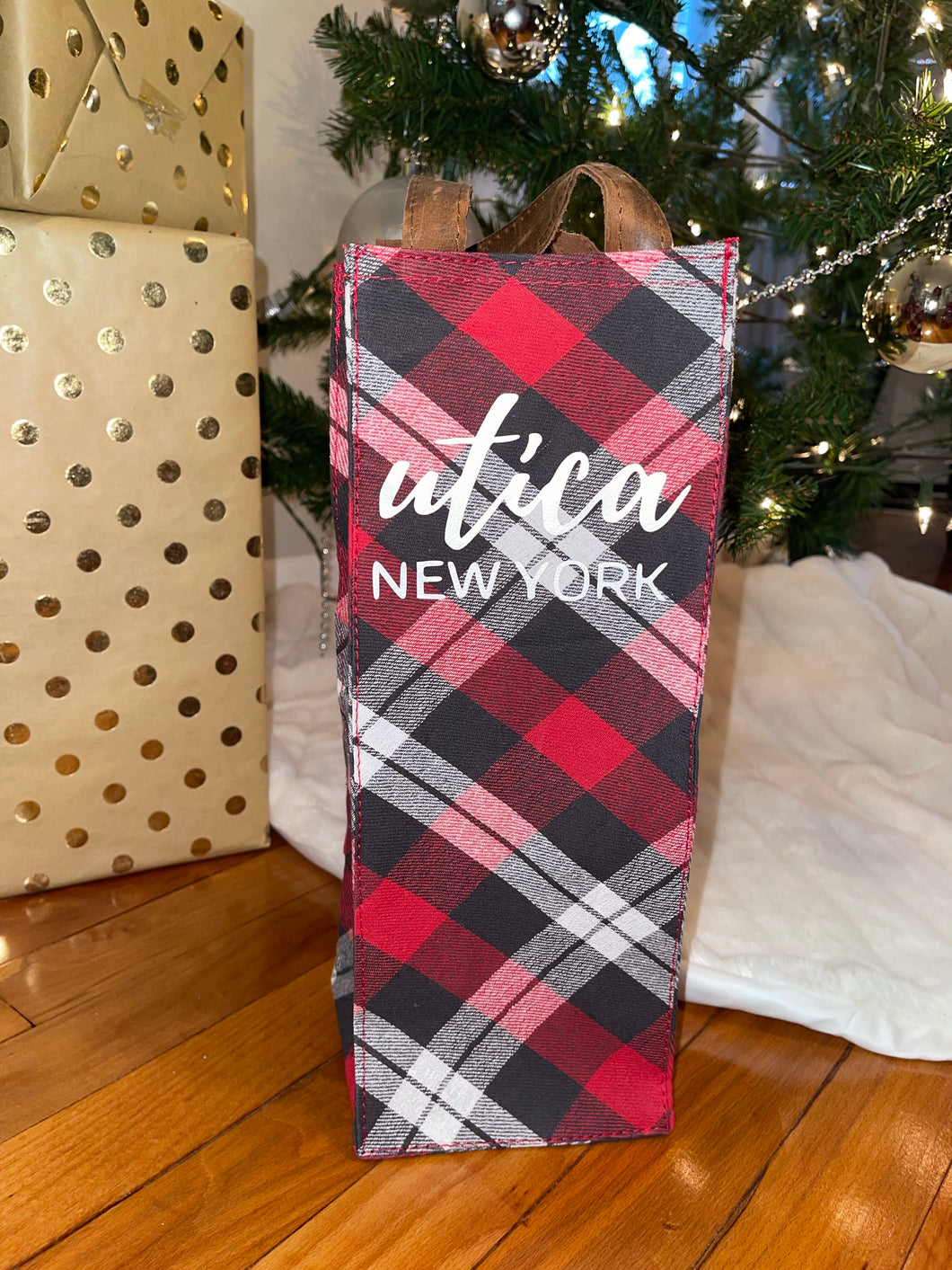 Red Holiday Plaid Wine Bag